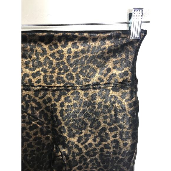 Spanx Womens S Faux Vegan Leather High Waist Black Leopard Leggings Pants - Picture 2 of 11